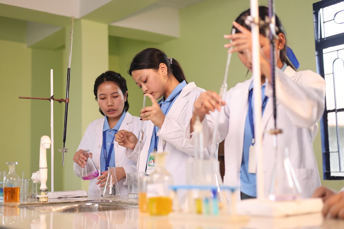 Students in a modern science lab